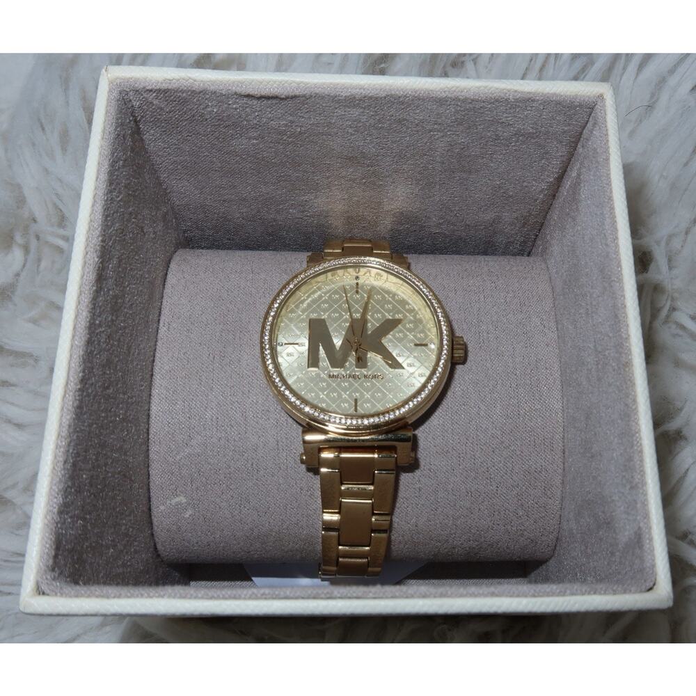 Michael Kors MK4344 Gold Tone Crystal Pave Watch Women’s Stainless Steel w/ Box - Picture 7 of 7